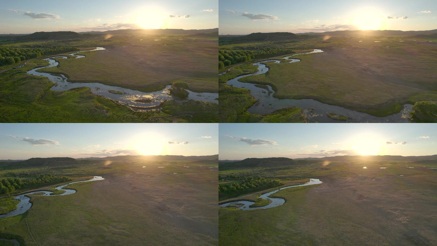 美丽的青青草原自然风光航拍视频
