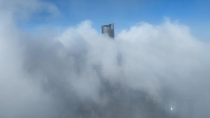 上海陆家嘴平流雾景顺光质感4K航拍可商用