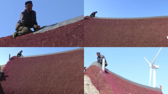 海草房-给屋顶山头抹水泥3