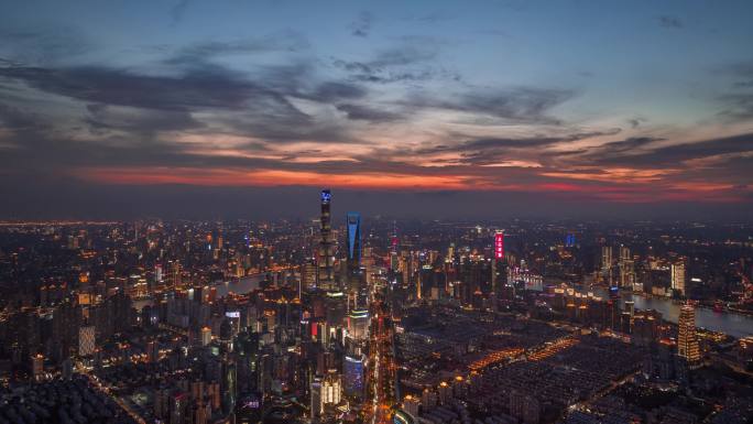 原创4K上海台风天地标建筑日落延时