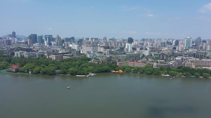 航拍杭州西湖周边城市高楼