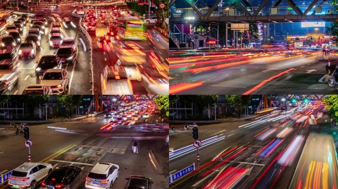 【4K超清】城市夜景交通车流穿梭延时四段
