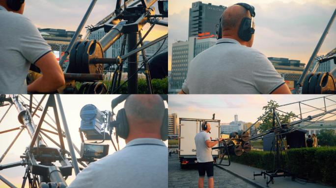 剧组户外影视拍摄摇臂拍摄实拍素材