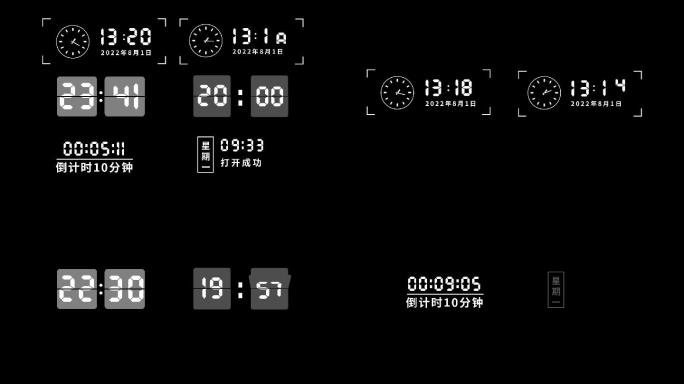 科技数字时间钟表走动变化+翻滚AE模板