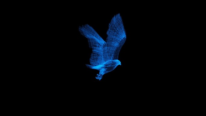 蓝色全息线框投影鹰飞翔动画带通道