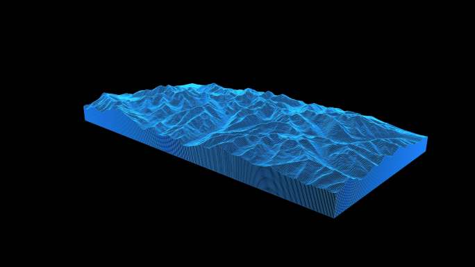 4K蓝色全息线框投影地形素材带通道