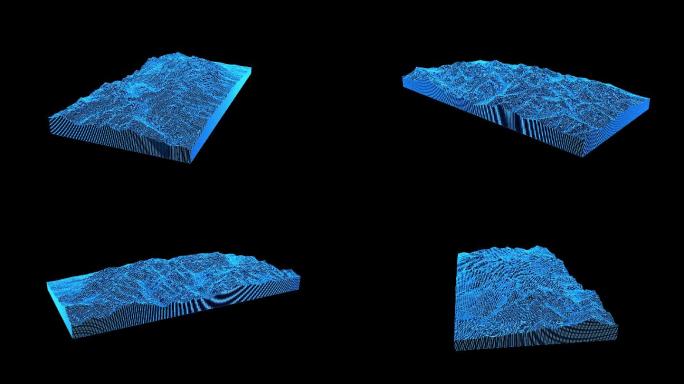 4K蓝色全息线框投影地形素材带通道