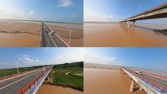 郑新黄河大桥穿越机航拍黄河沿岸自然风光