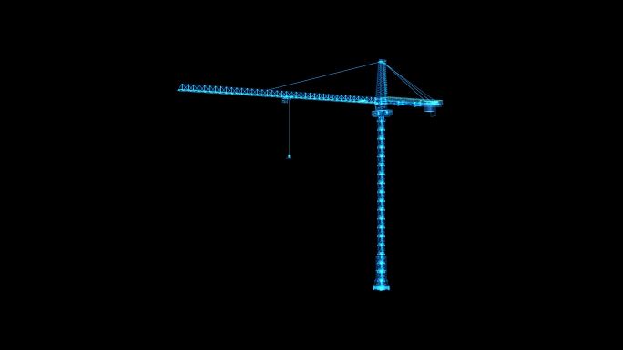 4K蓝色全息线框投影科技塔吊素材带通道