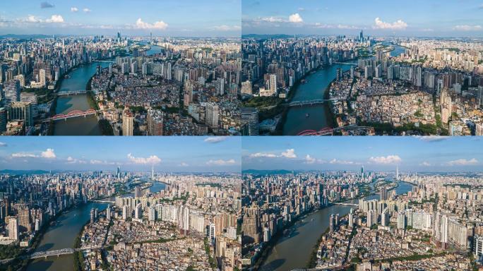 广州珠江两岸城市天际线风光延时航拍4k