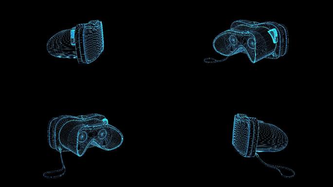 4K蓝色全息线框投影VR眼镜素材带通道