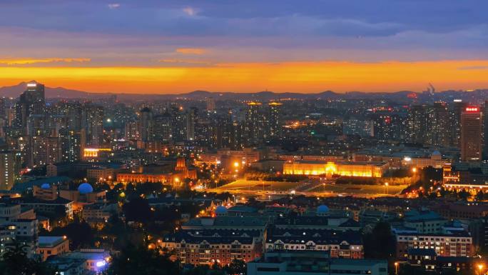 4K夜景  城市夜景 大连人民广场夜景