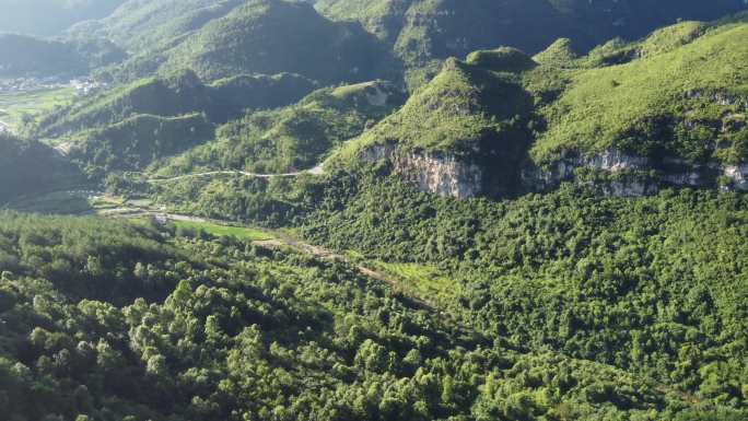 4K航拍 山川田野人家 苗寨-石门村