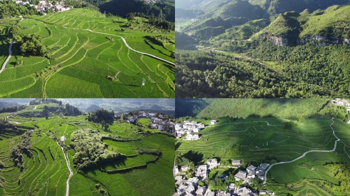 4K航拍 山川田野人家 苗寨-石门村