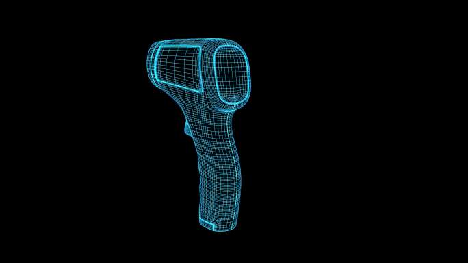 4K蓝色全息线框科技手持测温仪素材带通道