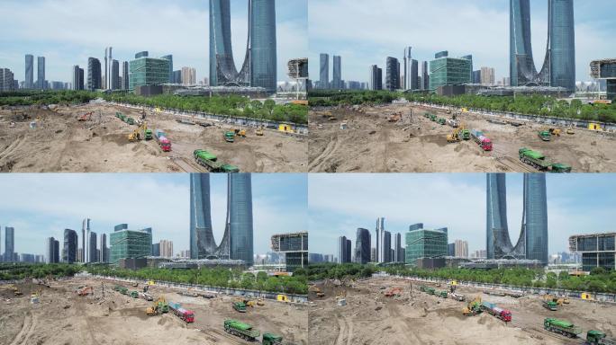 杭州滨江奥体中心施工中的建筑工地航拍