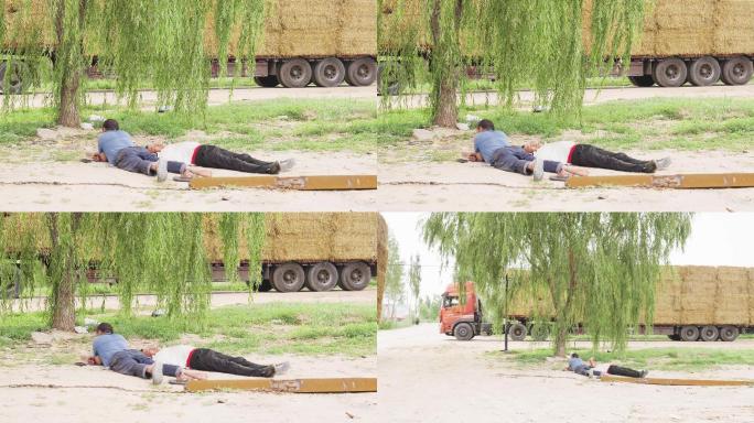 疲惫的司机睡地上休息4K