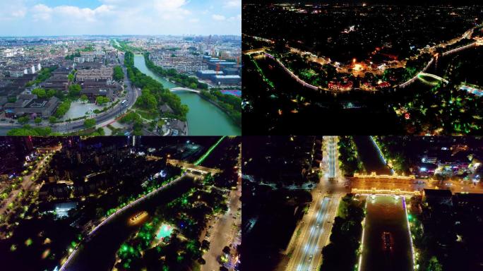 扬州大水湾古运河延时航拍及夜景航拍