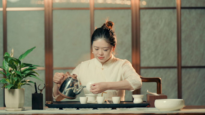 美女茶艺展示茶文化表演4K素材