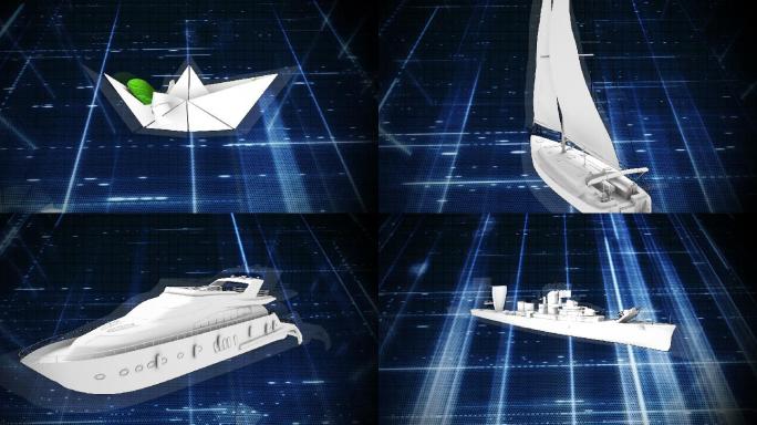 三维动画帆船变形成战舰