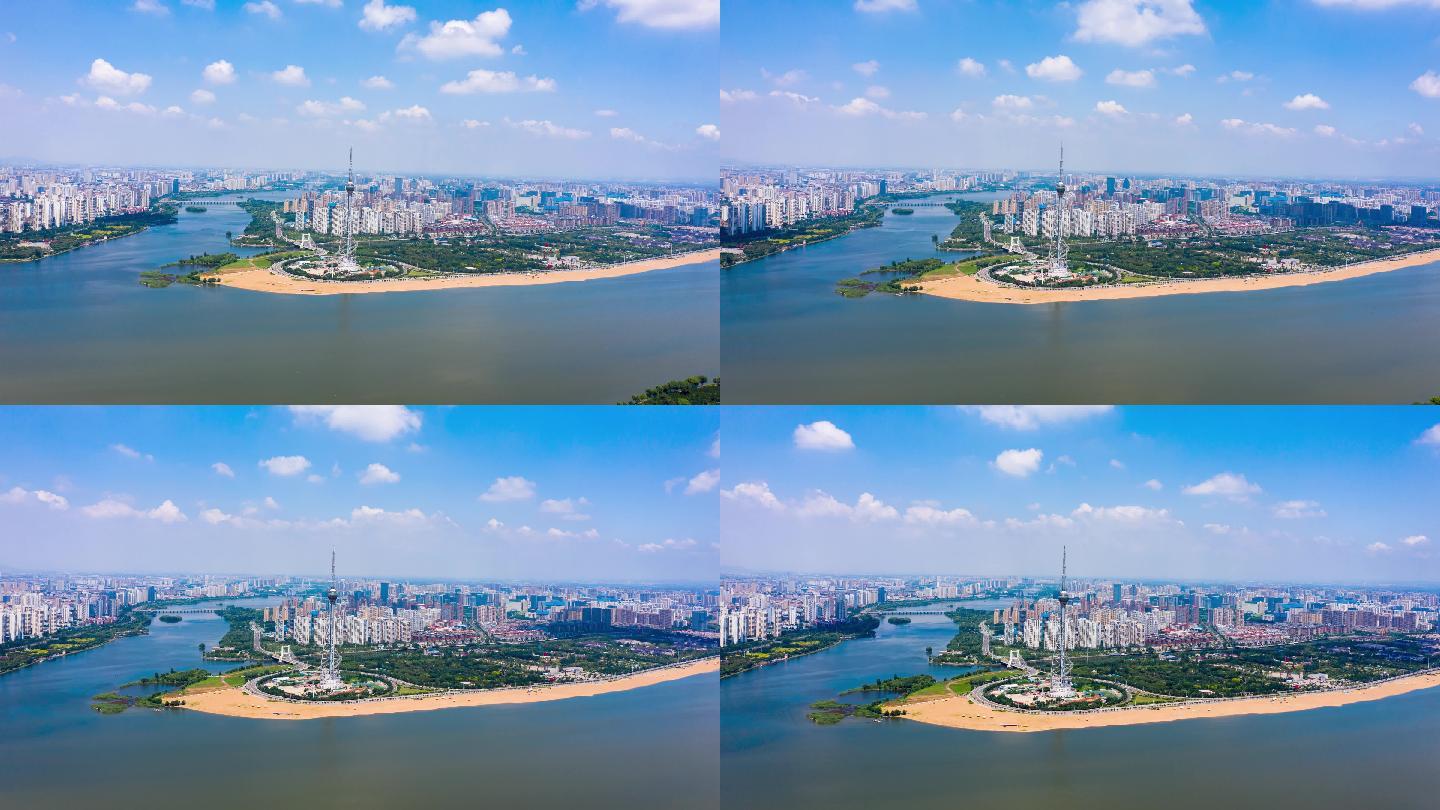 航拍延时视频临沂市沂河三河口夏季风景