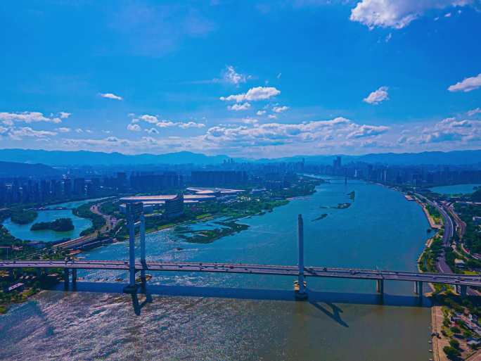 福州魁浦大桥海峡会展中心蓝天云海4K延时
