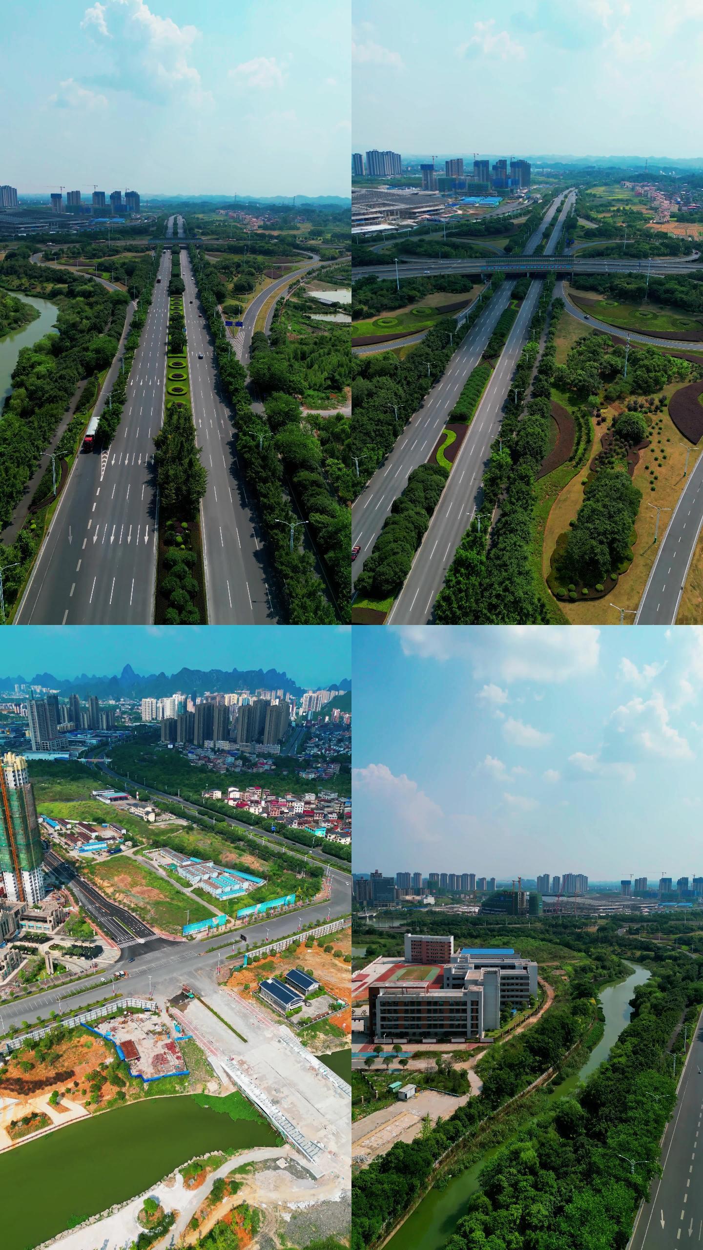 竖拍航拍桂林临桂新区交通2022新