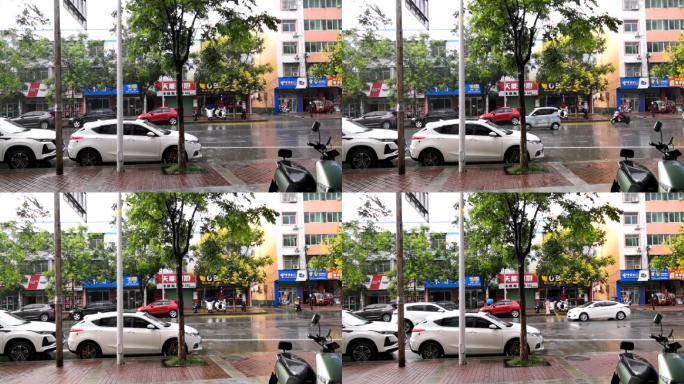 夏季雨中街道延时摄影