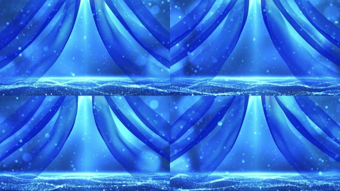 蓝色光斑粒子蓝绸飘舞背景无缝循环