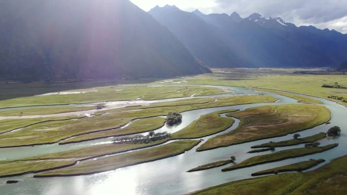 西藏大湖大河湿地航拍