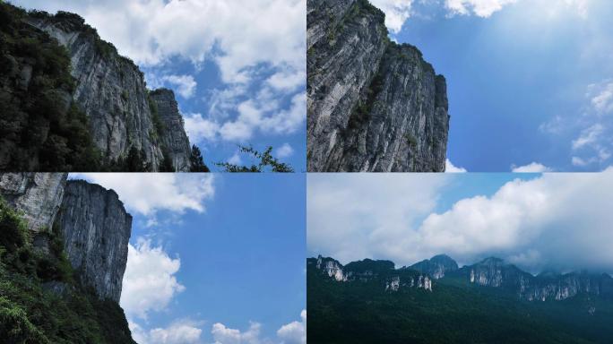 悬崖峭壁山峰蓝天白云延时摄影素材