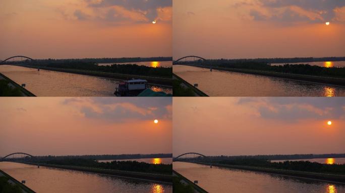 江汉运河夕阳延时，河流延时，湖泊延时素材