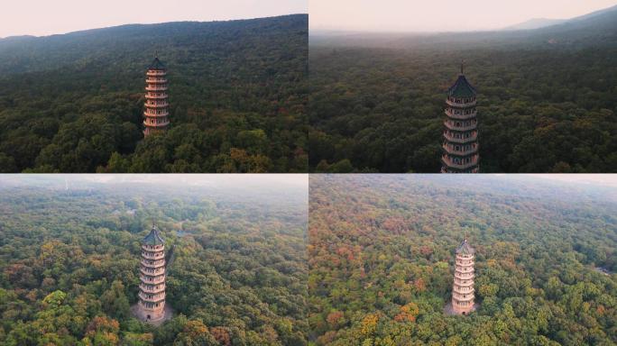 航拍秋天的中山陵-灵谷塔