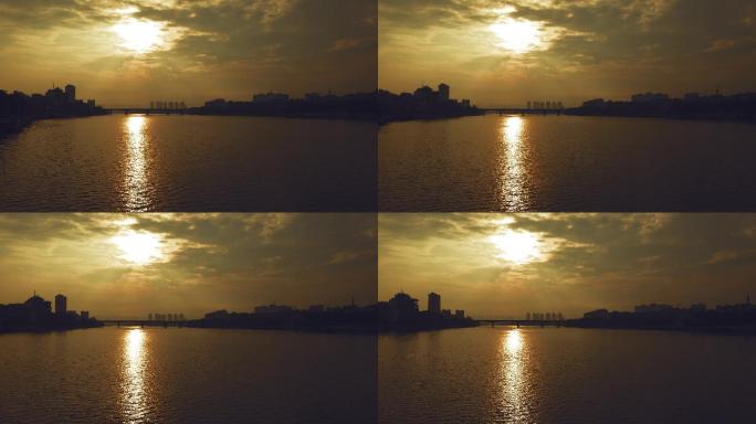 绣江上的清晨阳光湖面光影轻微射线