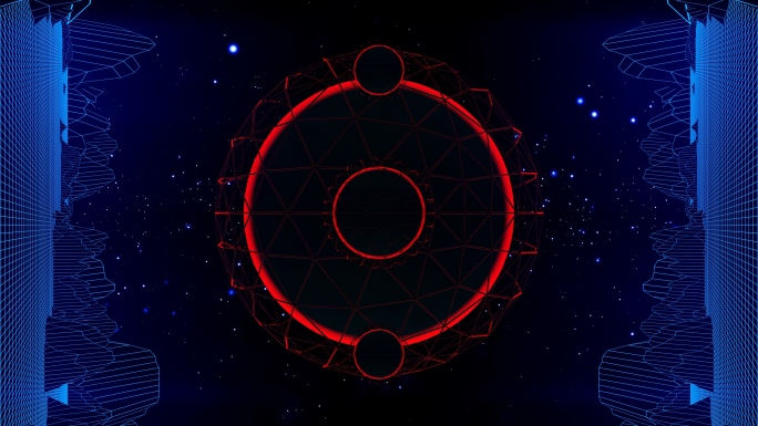 【4K时尚背景】红蓝科技空间几何科幻球体