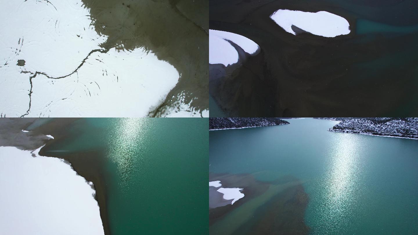 4K西藏八宿雪雾中的然乌湖的浮冰航拍