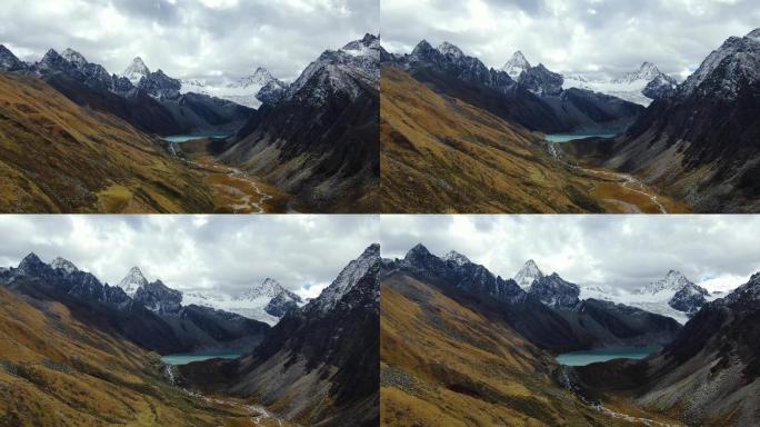 西藏巴松措湖工布江达雪山航拍