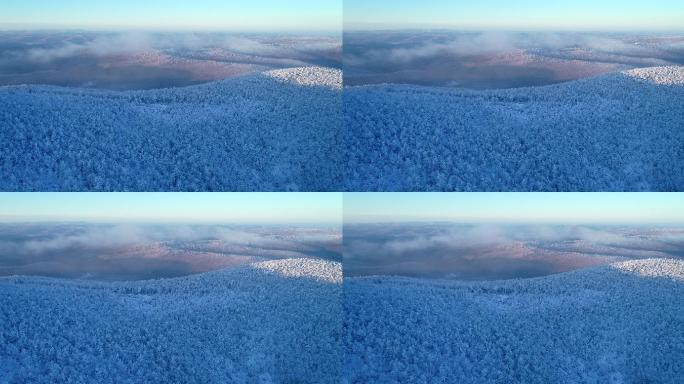 航拍大兴安岭冷空气笼罩的林海雪原