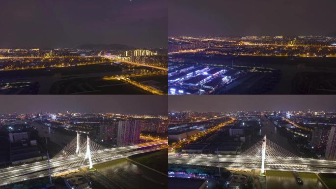 京杭运河斜拉桥夜景延时