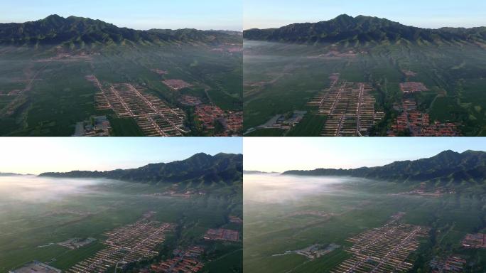 美丽村庄 大山 雾 清晨4K航拍