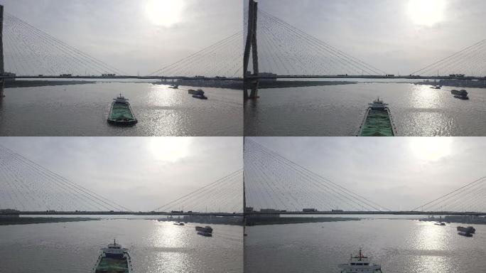 航拍 安庆 长江大桥 掠过江面