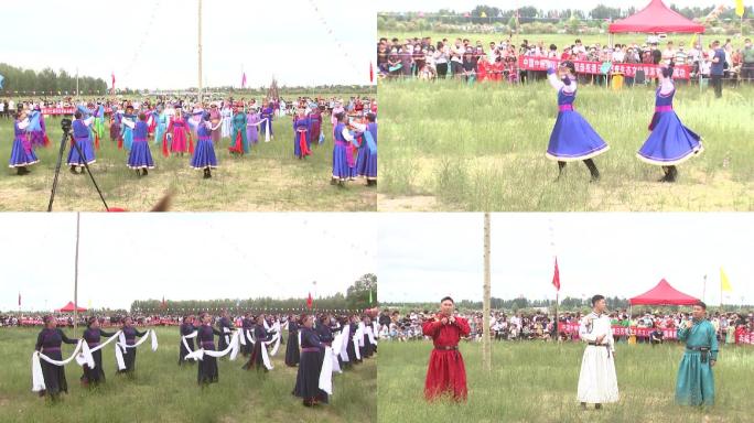 草原牧区小型那达慕大会蒙古牧民载歌载舞