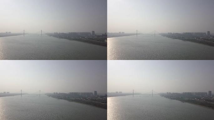 航拍 安庆 长江大桥日落
