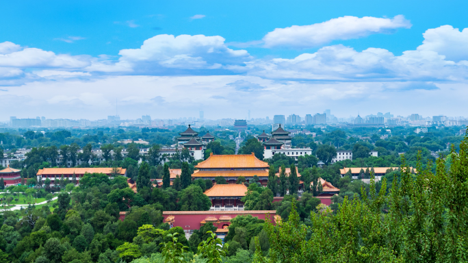 大气北京首都景山公园古建筑城市风景延时