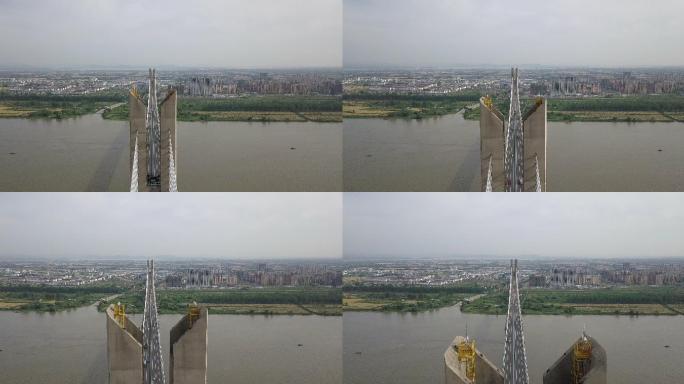 航拍安庆 长江大桥 掠过