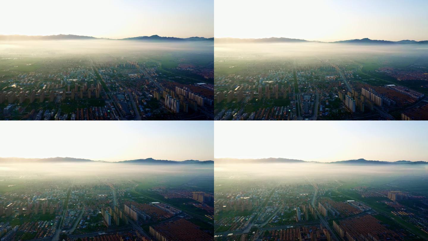 灵丘早晨带薄雾4K航拍视频