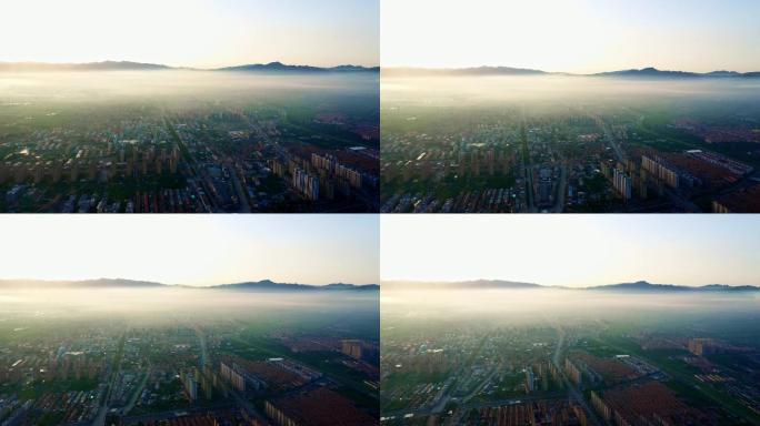 灵丘早晨带薄雾4K航拍视频