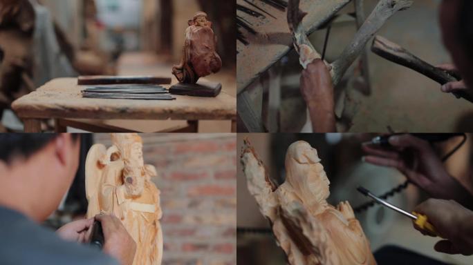 老木匠雕刻工匠们在创作