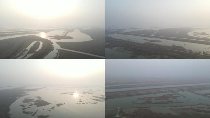 东营 黄河三角洲保护区 大雾 航拍 生态
