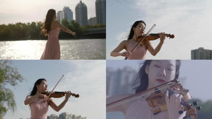 女生拉小提琴演奏唯美广告画面